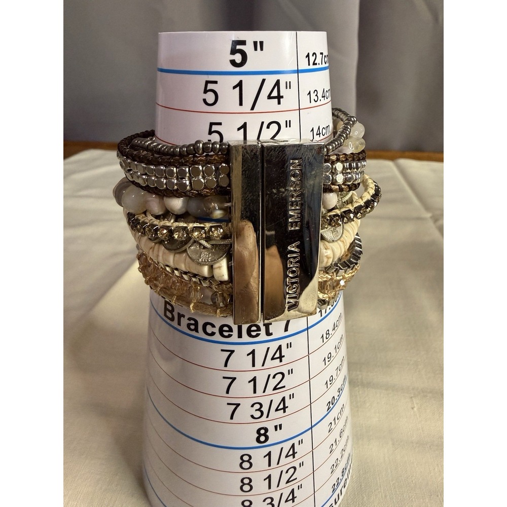 Victoria Emerson Layered Braclelet Leather Stone Gold Tone EUC